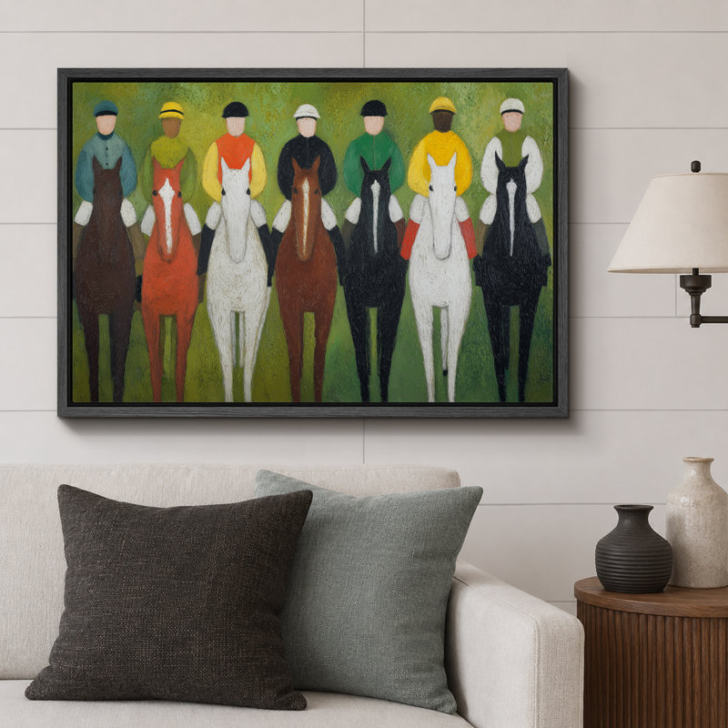 «Racing Jockeys and Horses», reproduction d'art sur toile encadrée, H 16 po x l 24 po x P 1,5 po, Cadre flottant noir