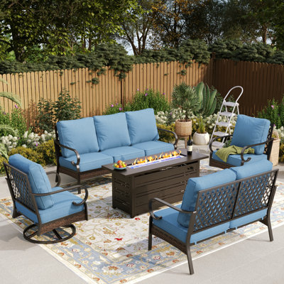 Ensemble de conversation pour 7 personnes avec chaises longues pivotantes, causeuse et table foyer