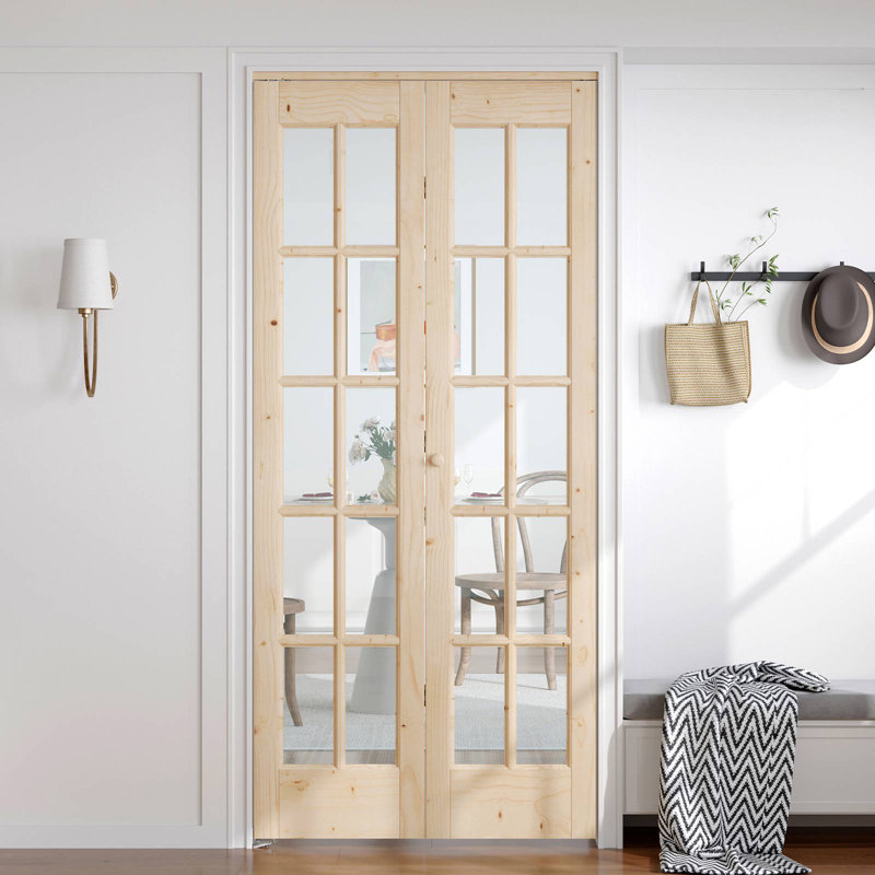 Glass And Solid Wood Bi-Fold Door With Installation Hardware Kit, 36" x 96"