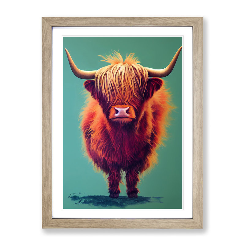 The Awesome Highland Cow - Single Picture Frame Print, 34cm H x 25cm W x 2cm D, Oak Framed