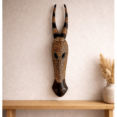 Hand Carved Solid Wood Antelope Mask Wall Decor – 40" African Tribal Safari Wall Sculpture