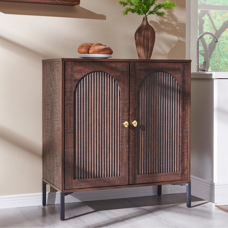 Buffet moderne cannelé avec rangement, Brun, One piece, H 34 po x l 30,88 po x P 15,75 po