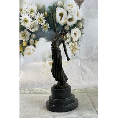 Ovolo Dimitri Chiparus Graceful Art Deco Dancer Girl In Long Skirt - Bronze Sculpture On Marble Base