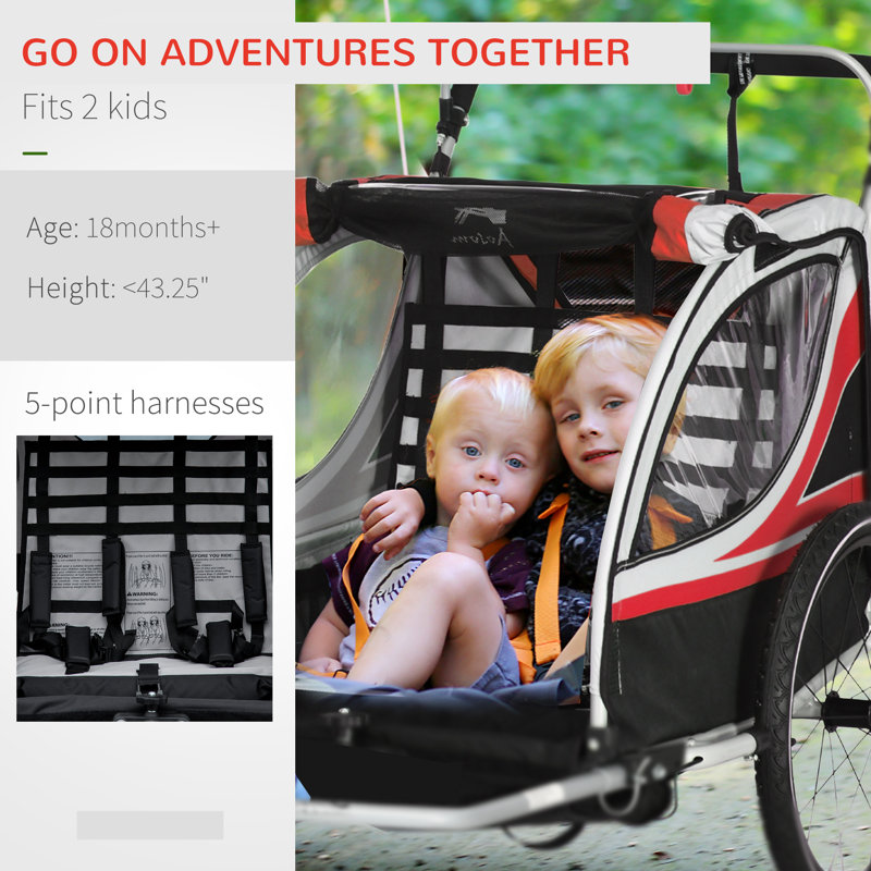 Aosom Green and Black Foldable 2-Seat Child Bike Trailer