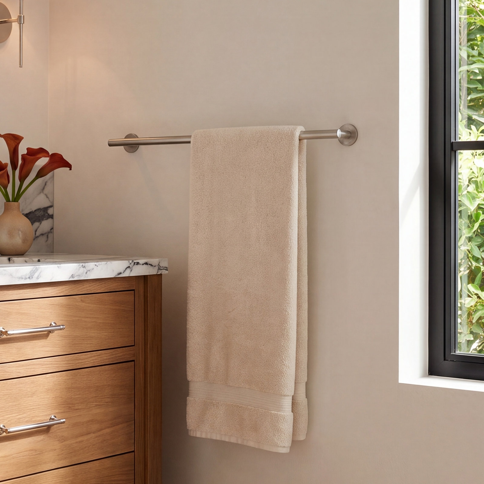 Purist 30" Wall Mounted Towel Bar, Vibrant Brushed Nickel, 1.88" H x 30" L x 3.25" D