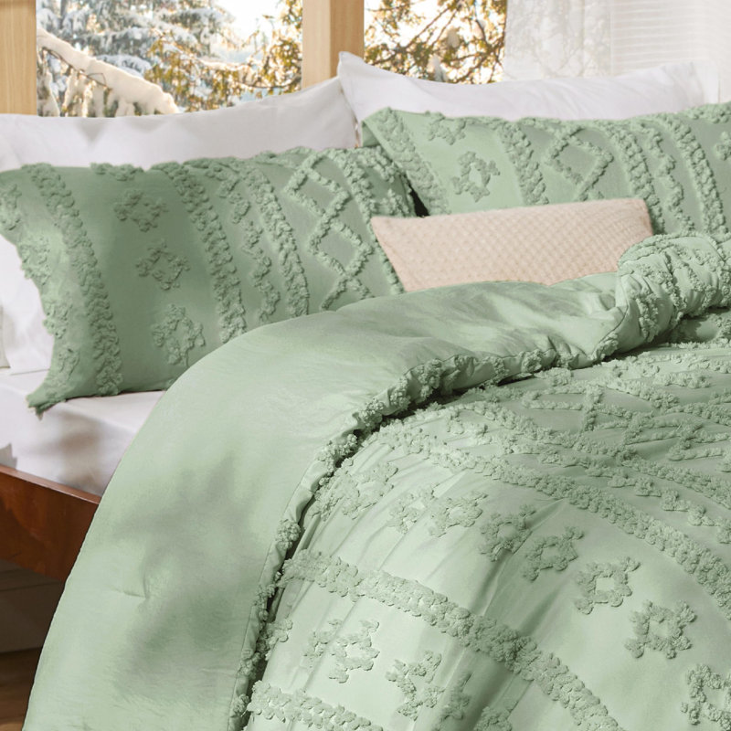 Ensemble d'édredon pour grand lit Boho, Grand lit, Vert sauge
