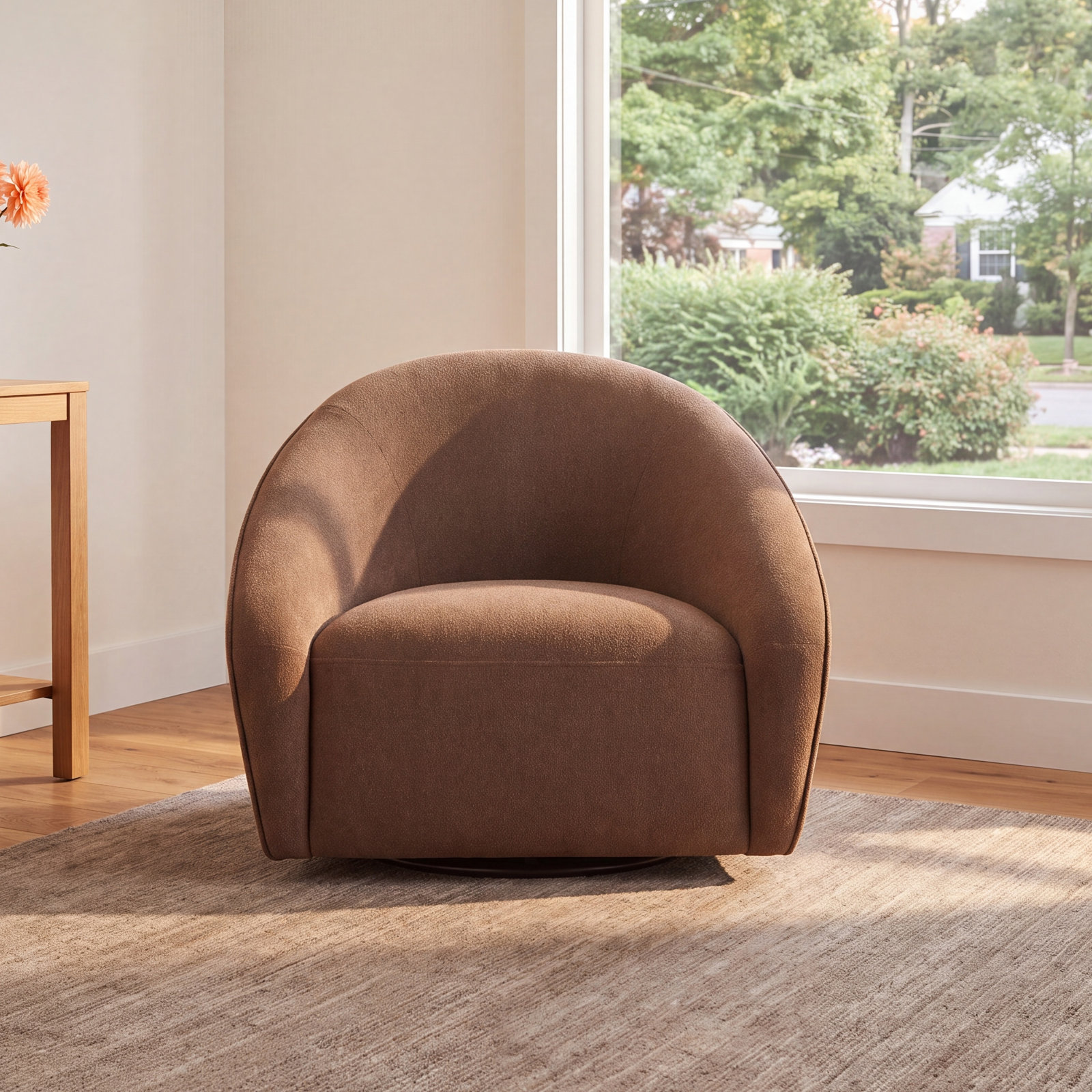 Miley Pine Swivel Accent Chair, Elite Camel Linen