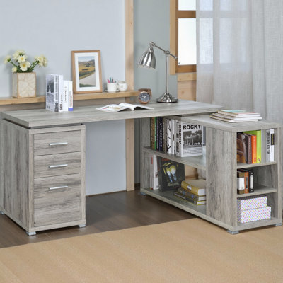 Transitional 3-drawer L-shape Computer Desk Multiple Storage Two Drawers Built-in File Cabinet Home Office  Finish