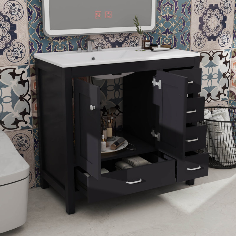 Meuble-lavabo de salle de bain 36 po avec lavabo 36 po - 5 tiroirs, Noir