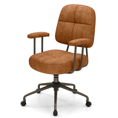 Home Office Chair Leathaire Upholstered Task Chair With Cushioned Back & Armrests Brown by Inbox Zero