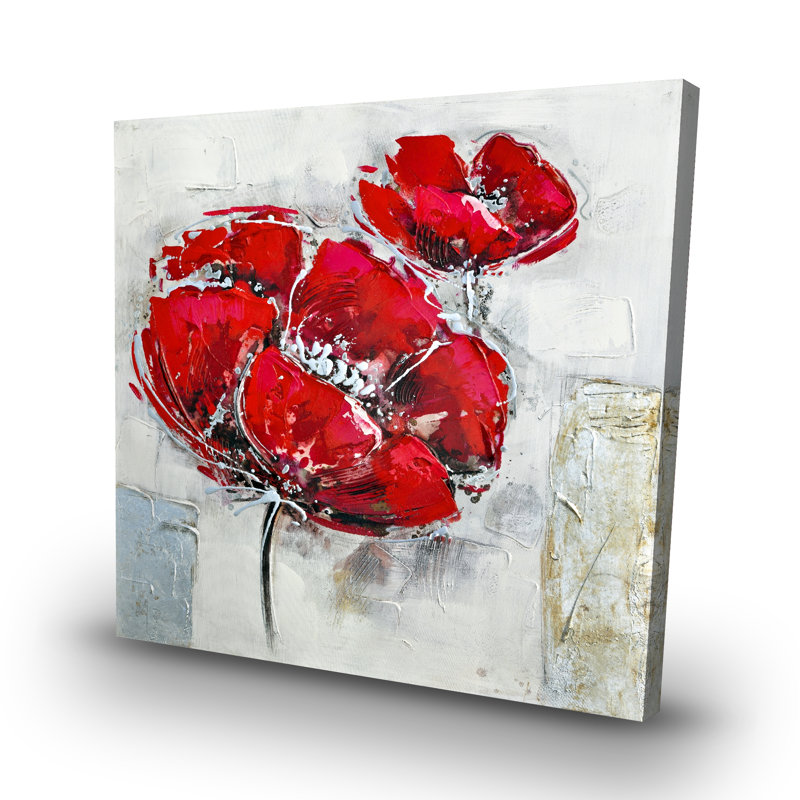 Abstract and texturized flowers - 32"x32" art on canvas