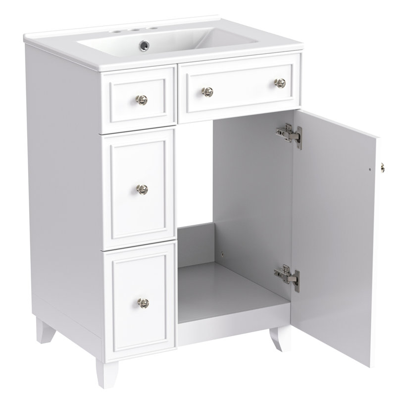 Meuble-lavabo 24 po. Lavabo en céramique. Gain de place pour les petites salles de bain. 2 tiroirs, 1 porte. Couleur blanche