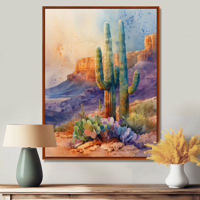 «Green Cactus Desert Wonder I», impression d'art mural cactus floral