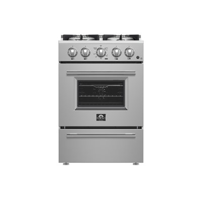 Breno 24-inch Gas Range, 4 Sealed Burners 38,000 BTU, 2.3 cu.ft Convection Oven with Air-Fryer