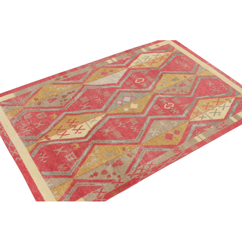Distressed Homage Hand Knotted Wool Geometric Area Rug, Runner 3' x 8'
