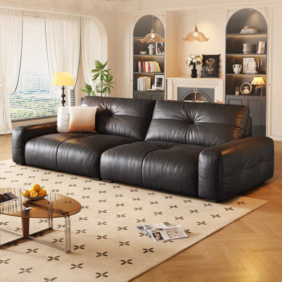 Black Genuine Leather Modular Sofa cushion couch