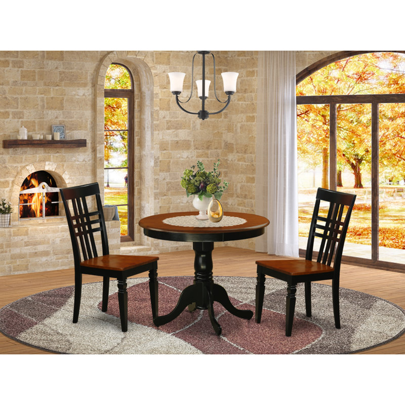 Ensemble de table de salle à manger moderne 5 pièces comprenant une table de cuisine ronde avec piédestal et 4 chaises de cuisine, 36 po x 36 po, noir et cerise