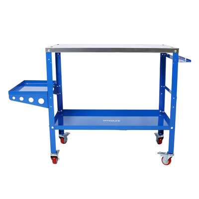 1200lbs Load Capacity Blue Steel Welding Portable Workbench Table On Wheels With Braking Lockable Casters 8 Tool Slots Tray 