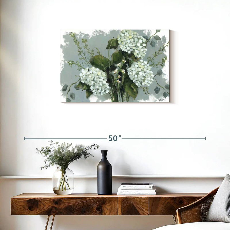 Hortensias Harnek en blanc, H 20 po x l 30 po
