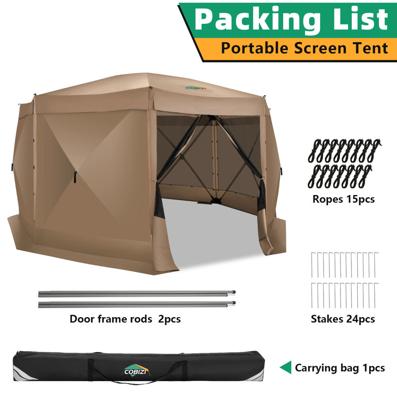 15x15ft Pop Up Gazebo Screen Tent Screen House for Camping, 15x15 Screen Room with Mosquito Netting, Hub Tent Instant Screened Canopy with Carrying Bag and Ground Stakes