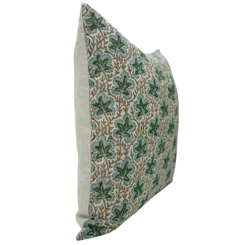 Housse de coussin Fabcline, Carrée, H 20 po x l 20 po, Floral gris / imprimé bloc 1