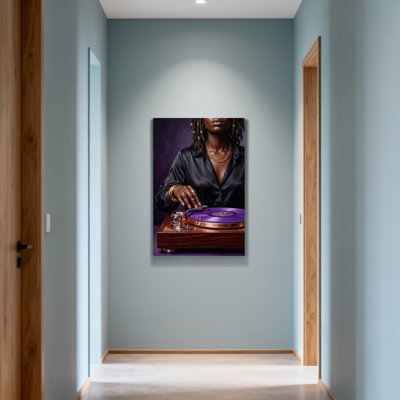 Fashion Woman With Turntable And Purple Vinyl