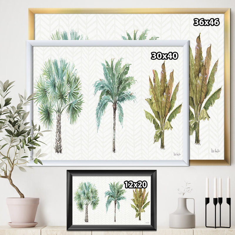 « mixed botanique verts palms i », reproduction d’art sur toile, H 36 po x l 46 po x P 1,5 po, Cadre blanc