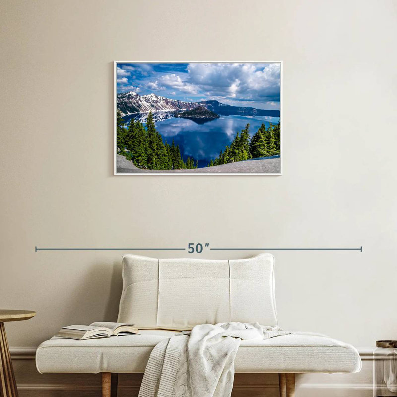Point de vue du lac Crater, Cadre flottant blanc, 31 po x 21 po