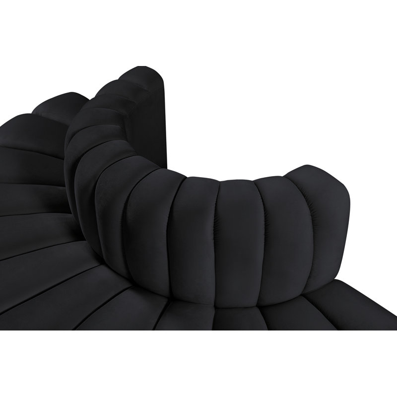 Iyleena Upholstered Curved Sectional Reversible, Black Velvet