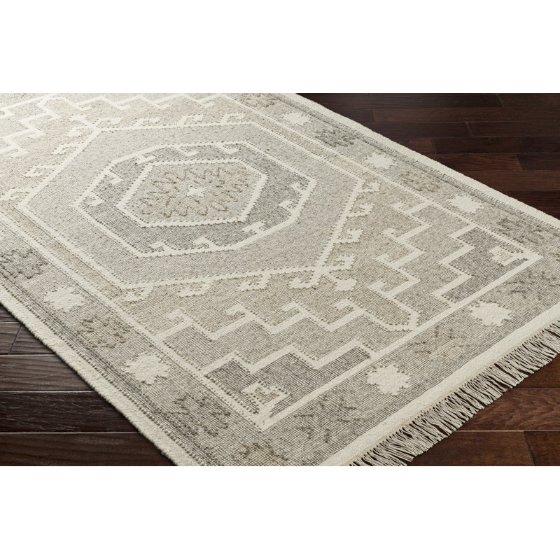 Saber Oriental Flatweave Wool Area Rug in Cream/Denim/Light Sage, Rectangle 2' x 3'