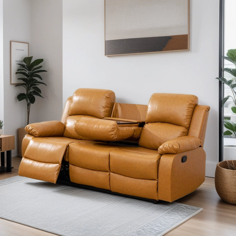 82'' Faux Leather Reclining Sofa, Yellow