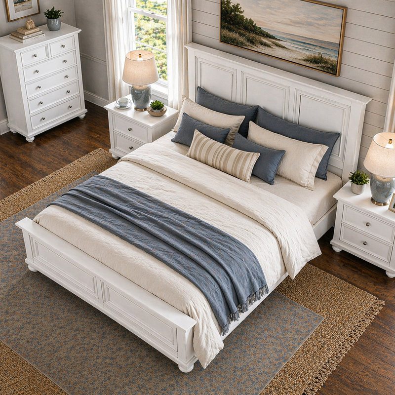 Demint Solid Wood Platform Bed, White, King