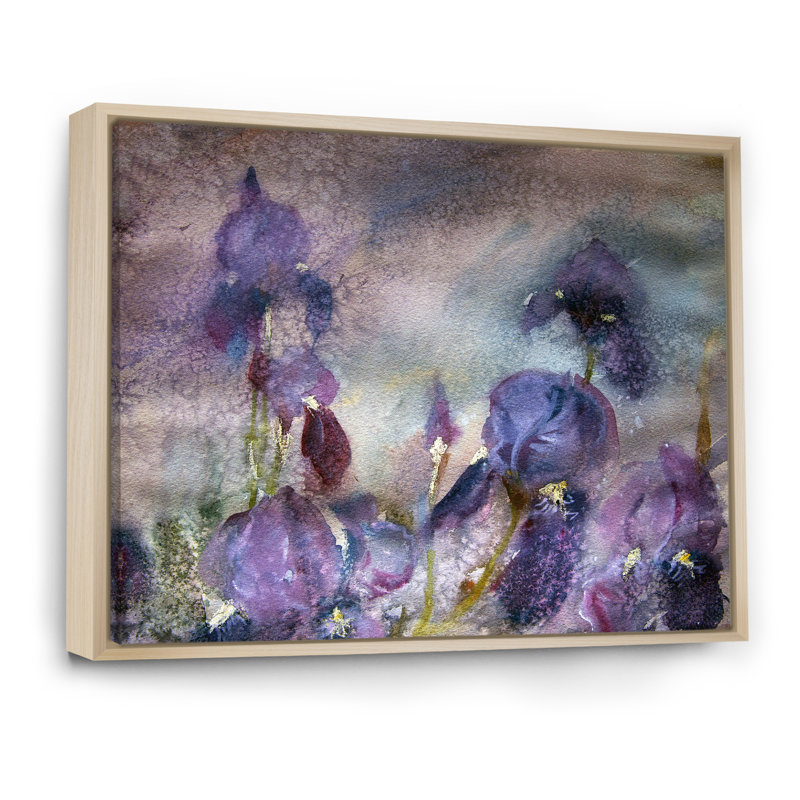 Champ abstrait de fleurs mauves - reproduction d'art sur toile, H 16 po x l 32 po x P 1 po, Cadre naturel flottant