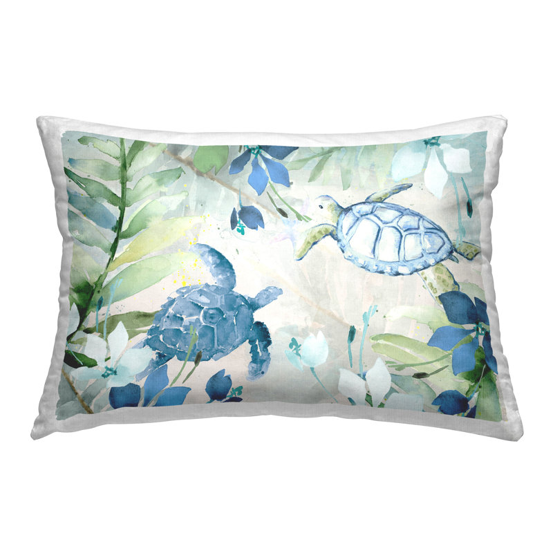Coussin décoratif imprimé tortues parmi les fleurs par Lanie Loreth