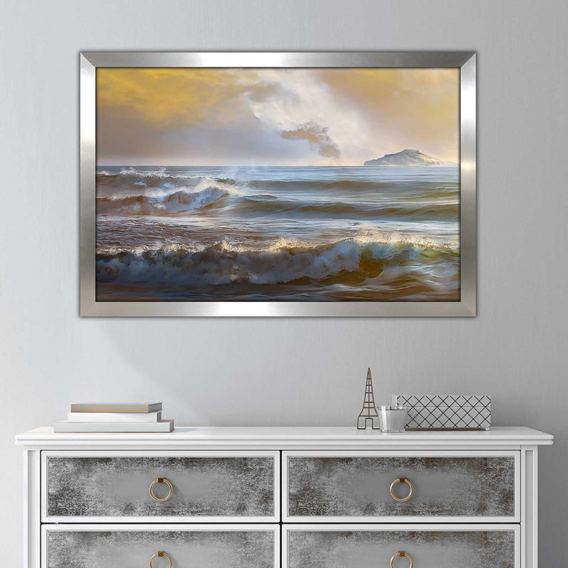 " Distant Island I " by Mike Calascibetta, 21.5" H x 27.5" W x 0.75" D, Silver Framed
