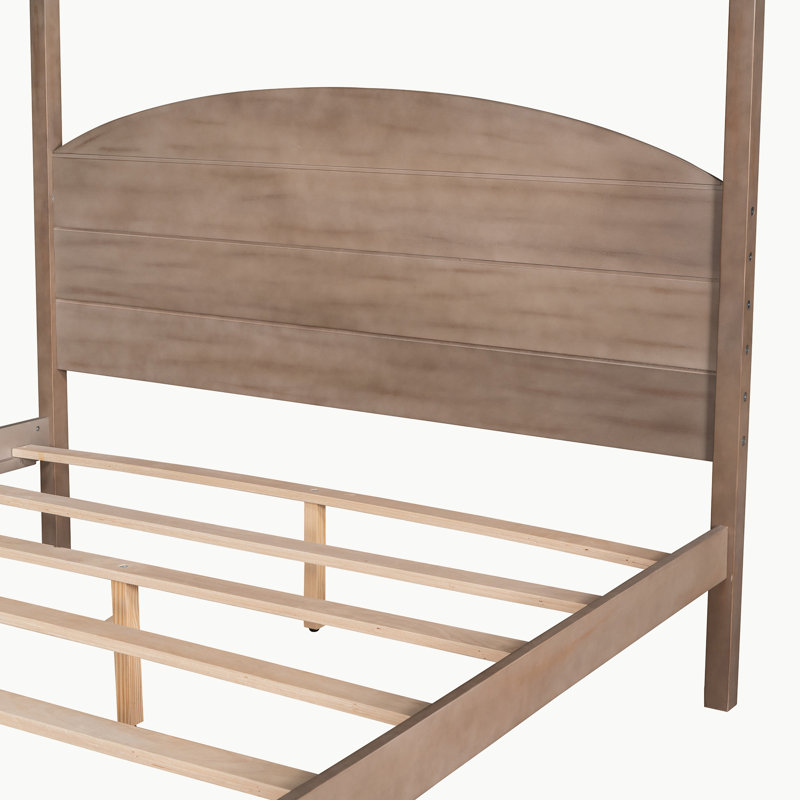 Lit plateforme avec tête de lit et pieds de support CaNopy, Brun délavé, Roi