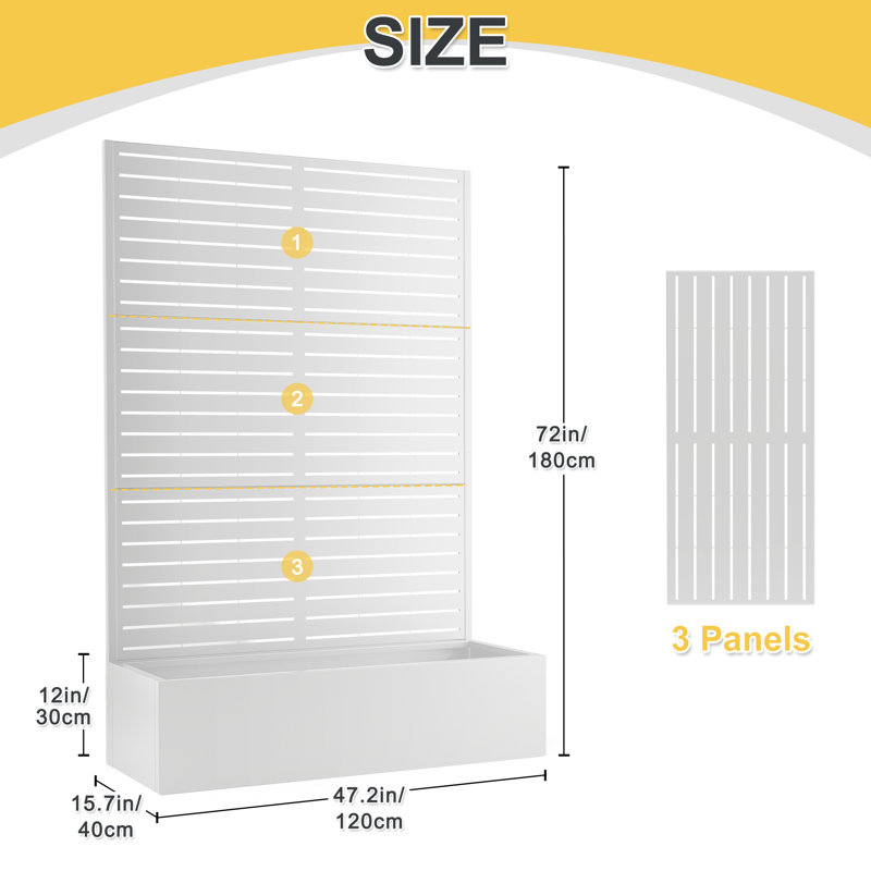 Metal Planter Wall with Trellis, Raised Garden Bed with Trellis and Privacy Screen, Outdoor Planter Box with Drainage Holes for Climbing Plants, Vines, Flowers & Vegetables, Garden Privacy Planter