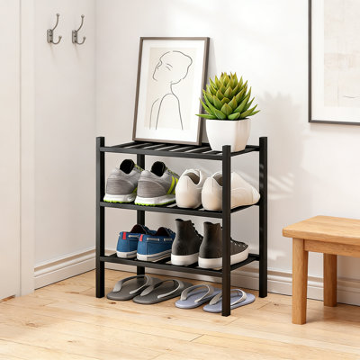 Black Small 3 Tier Bamboo Shoe Rack For Entryway Hallway Closet Indoor Outdoor