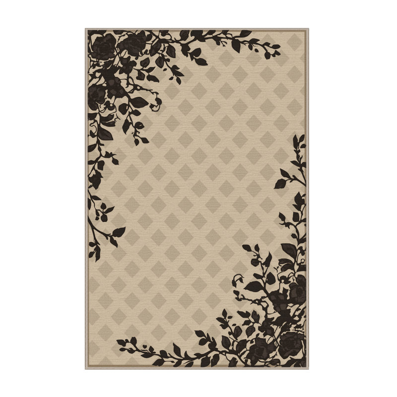 Tapis beige à motif treillis Paesyn Ivy, 7 x 9