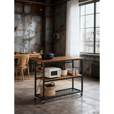 Kitchen Island Cart With Power Outlet, Folding Countertop, 3-Tier Storage, Wine Rack, And Locking Wheels For Mobile Kitchen Organization by caimen