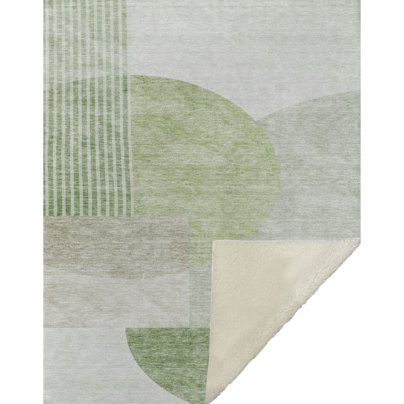 Jeté Art déco en sherpa Addison, Olive géométrique 2