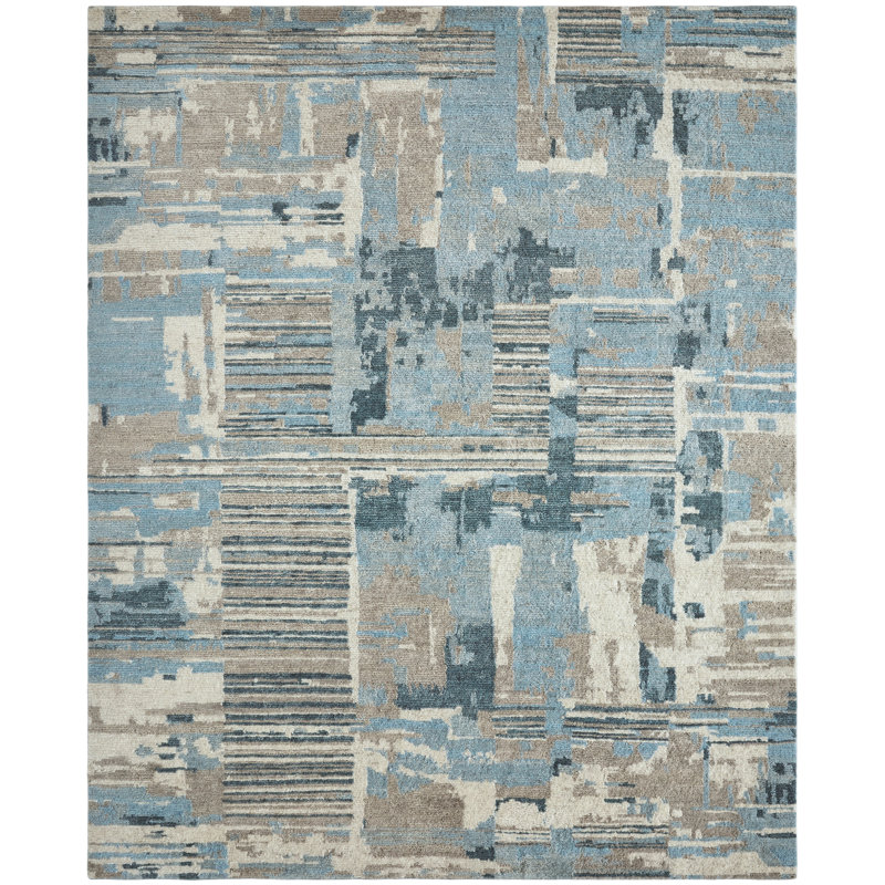 Tapis en laine noué à la main Mcelroy Canyon Mist, Rectangle 9 pi x 12 pi
