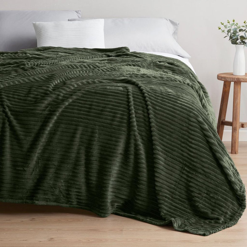 Nestl Cut Plush Cozy Throw Blanket - Fuzzy Warm Fleece Bed Blankets - Throws for Sofa, Bed, and Couch, Throw, Olive Green