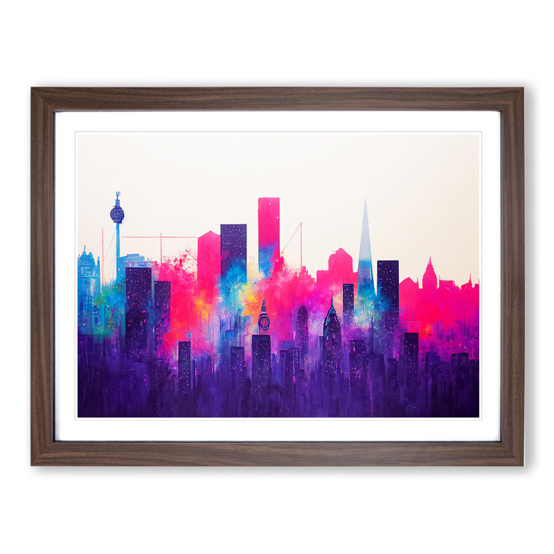 Colourful London Skyline Vol.1 Abstract - Painting, Walnut Framed, 46cm H x 64cm W x 2cm D