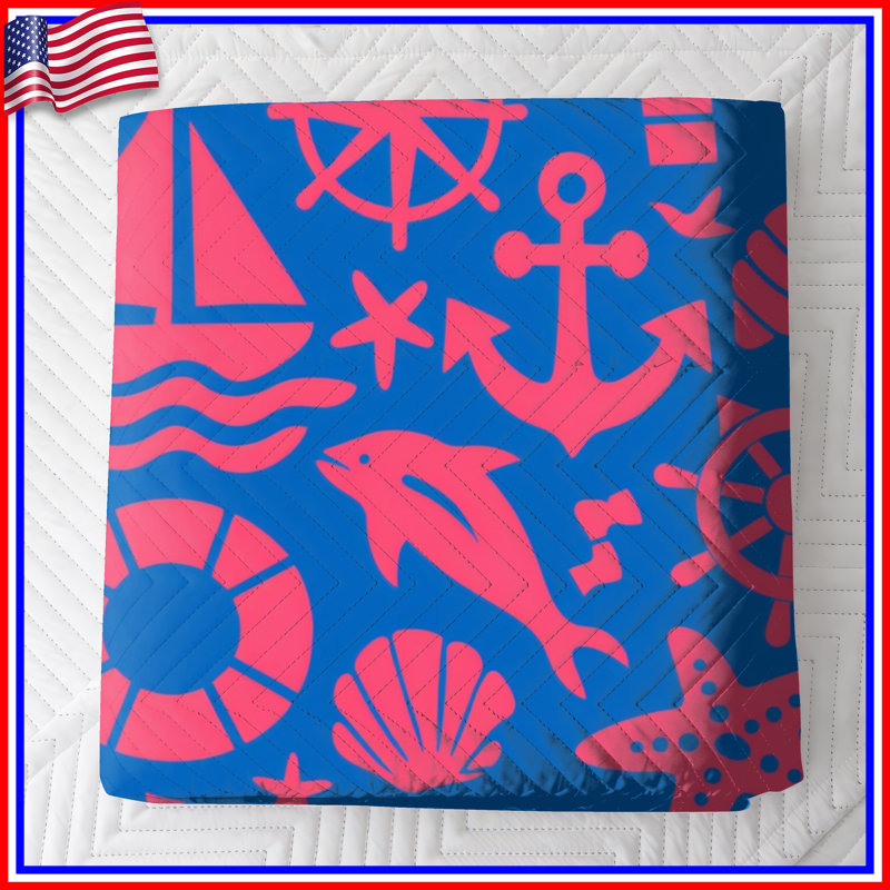 Couvre-lit matelassé à motif d'icônes nautiques toutes tailles, Double