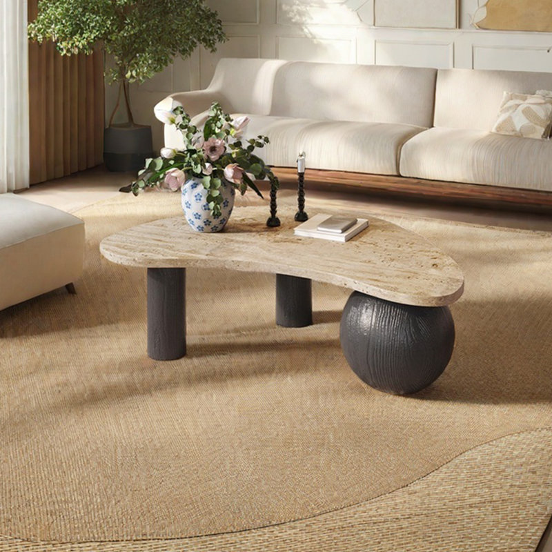 Crescent-shaped natural cave stone tea table, Black