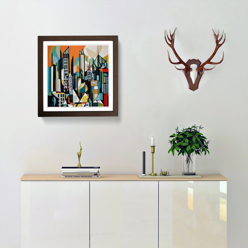 City Of Manchester Cubism - Single Picture Frame Print on Wood, Walnut