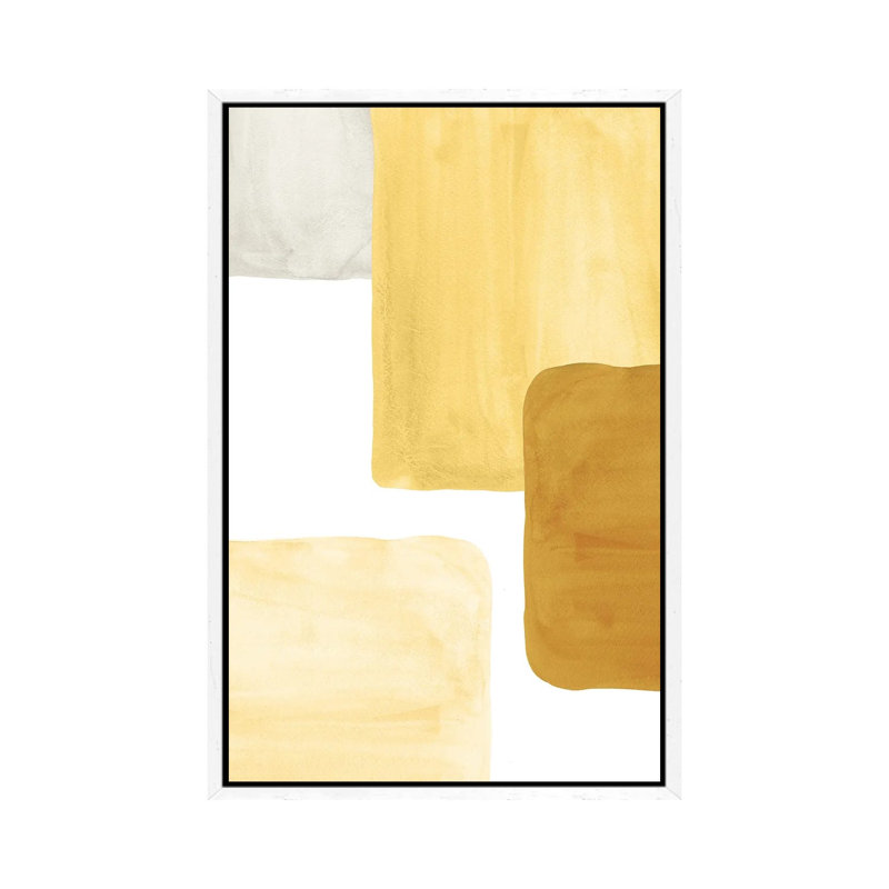 Mustard Colour Blocks by Whales Way - Painting on Canvas, White Framed, 152.4cm H x 101.6cm W x 3.81cm D