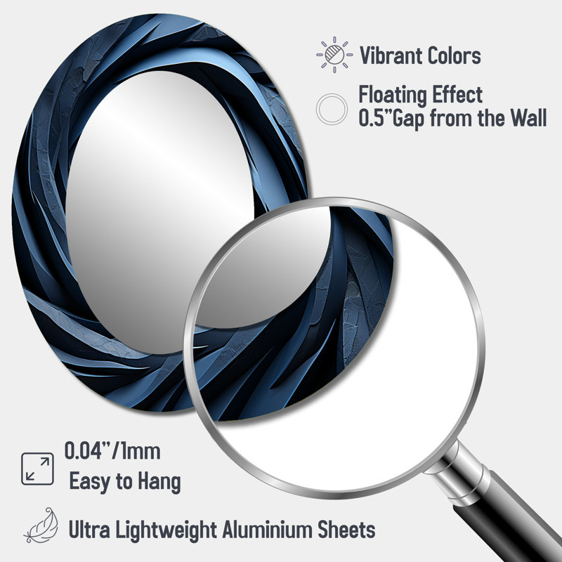 Spiraling Blue Abstract Vortex IV - Modern Oval Wall Mirror, 40" x 30"