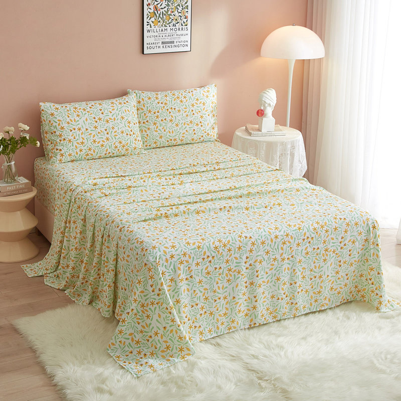 Ensemble de draps Zeta Boho, Ensemble de draps pour très grand lit avec 2 taie, Vert